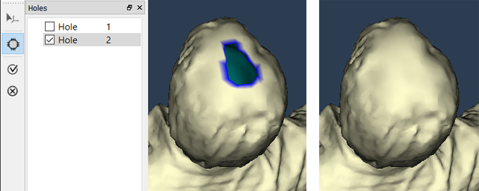 Reconstruction of a defect in the point cloud by interpolation